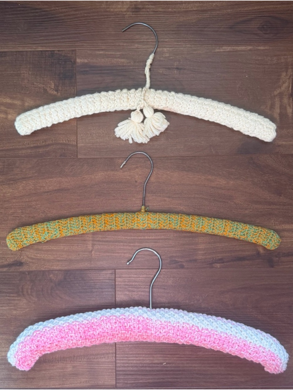 Vintage Crochet Coated Clothes Hangers Lot of 3 Retro Boho Tassel
